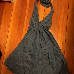 Denim Halter Sundress | Smocked Bodice | Flowy A-Line | Size S